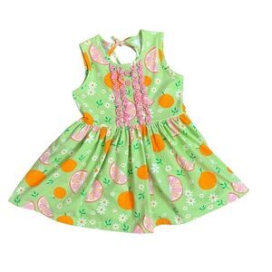 Eleanor Rose Perla Babydoll Tunic Top Sleeveless Green Oranges Daisy Size 7-8